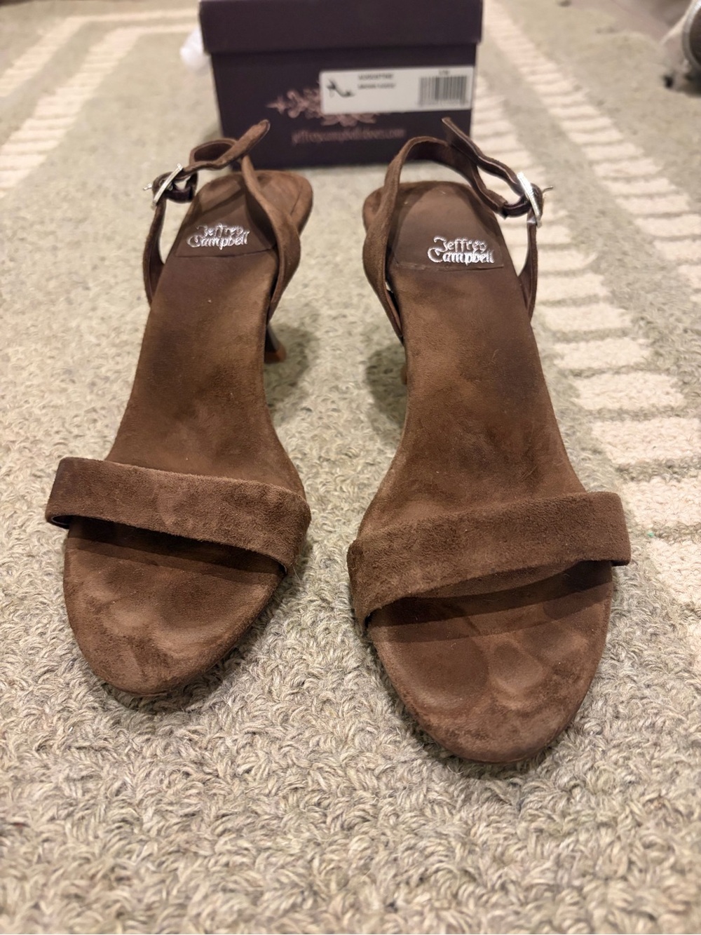 Jeffrey Campbell Augustine Brown Suede Open-Toe Slingback Heels